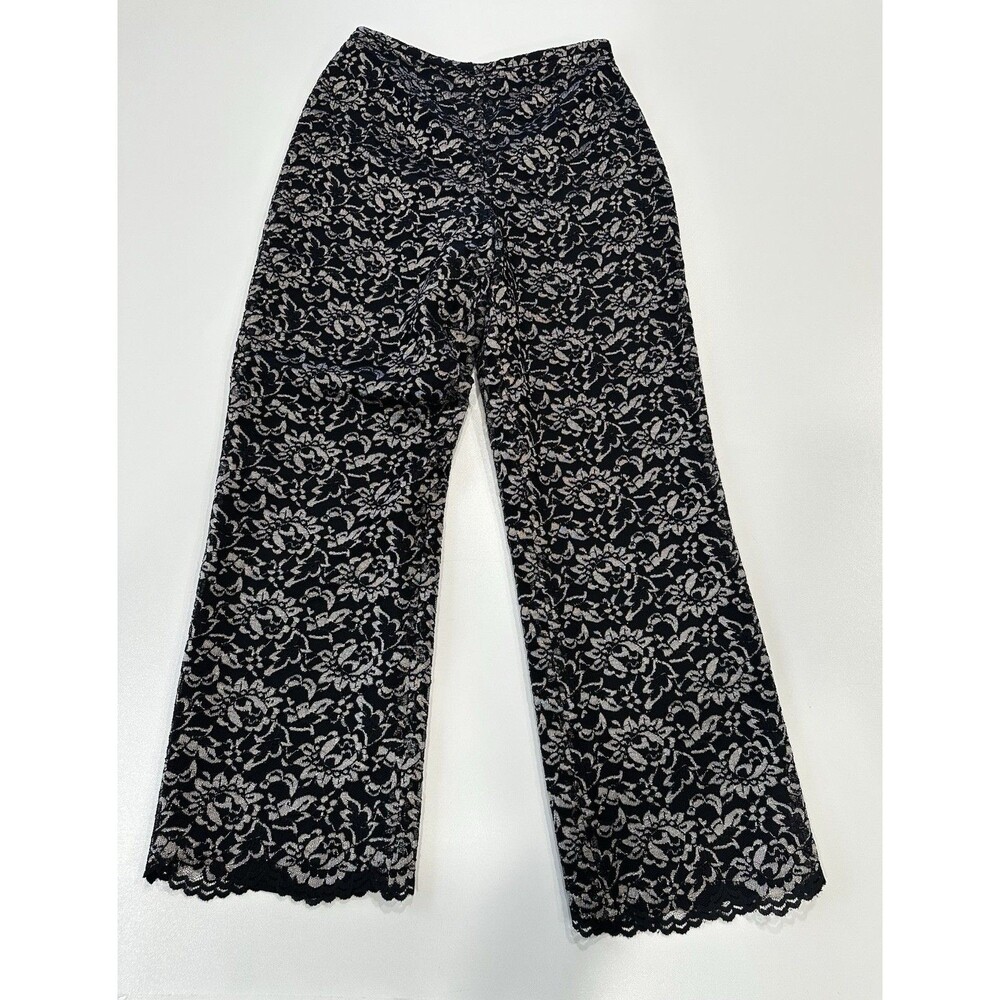 VTG Rena Rowan Lace Overlay Pants Womens Sz 6 Black Silver Floral Y2K Whimsygoth